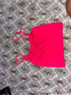 Neon Pink Ribbed Cropped Tank Top